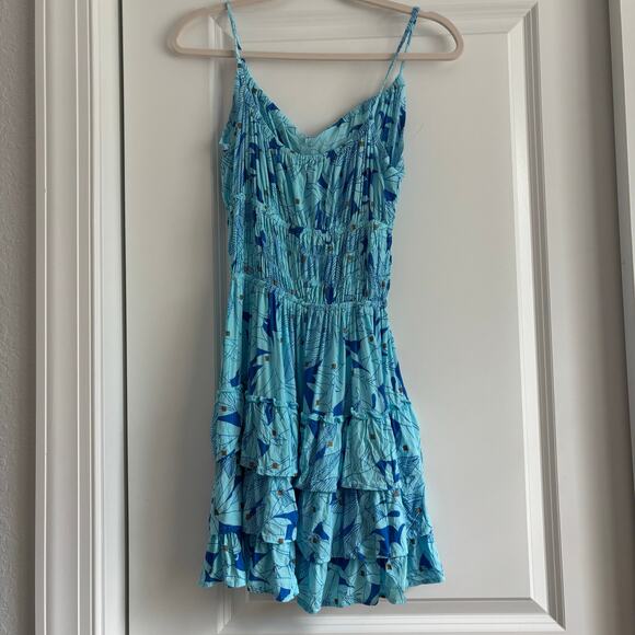 Lusana Women’s Lindi Mini Dress Sz Blue Sz 6 Resort Vacation Tiered EUC - Picture 8 of 13